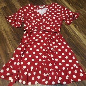 Red Wrap Dress with White Polka Dots